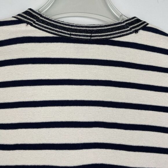 J Crew V-neck Varsity Sweater Cardigan Women's Med Navy White Stripe Nautical - Picture 8 of 12